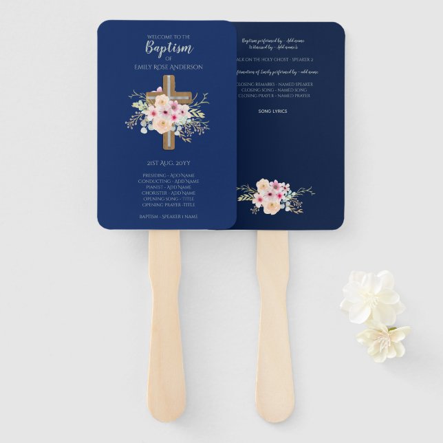 Taufprogramm Fan - Blumenkreuz Blau Fächer (Vorne und Hinten)