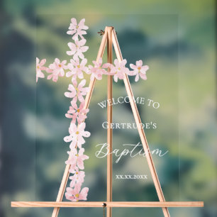 Taufrosenblumen Kreuz Willkommen klares Schild