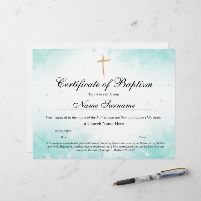 Taufschein, Baby Dedication (Vorderseite/Rückseite Beispiel)