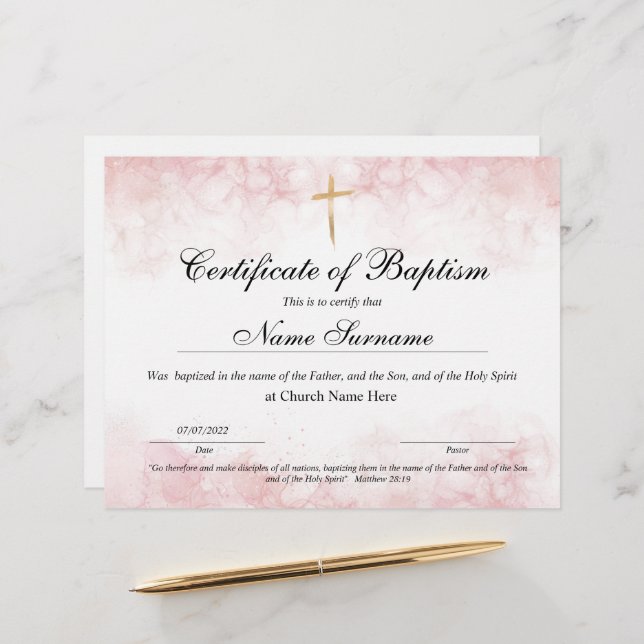 Taufschein, Baby Dedication (Vorderseite/Rückseite Beispiel)