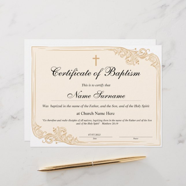 Taufschein, Baby Dedication (Vorderseite/Rückseite Beispiel)