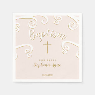 Taufscrolls in Rosa und Gold Serviette