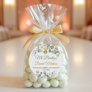 Taufsticker Spanisch Bautismo Niedlich grüne Blätt Runder Aufkleber