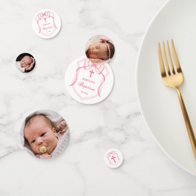 Tauftisch des rosa Bow-Wappen Konfetti (Gruppe)