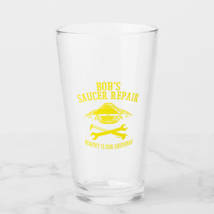 Taumeln mit dem Saucer-Reparaturlogo des gelben Bo Glas