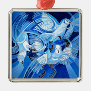 Taumeltauben in Cerulean Blue Silbernes Ornament