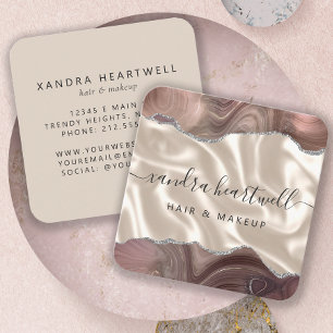 Taupe Achat Silber Glitter Luxus abgerundete Ecken Quadratische Visitenkarte