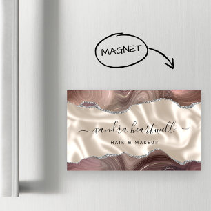 Taupe Achat Silber Glitter Luxus Magnetische Visitenkarte