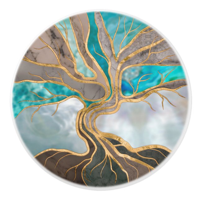 Taupe and teal Marble Tree of life Keramikknauf (Vorderseite)