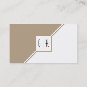 Taupe and white monogram modern geometric visitenkarte