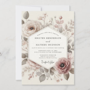 Taupe Antique Bloom Hochzeit Einladung