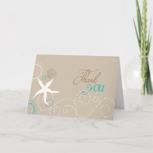 Taupe Aqua White Beach Wedding Vielen Dank Dankeskarte