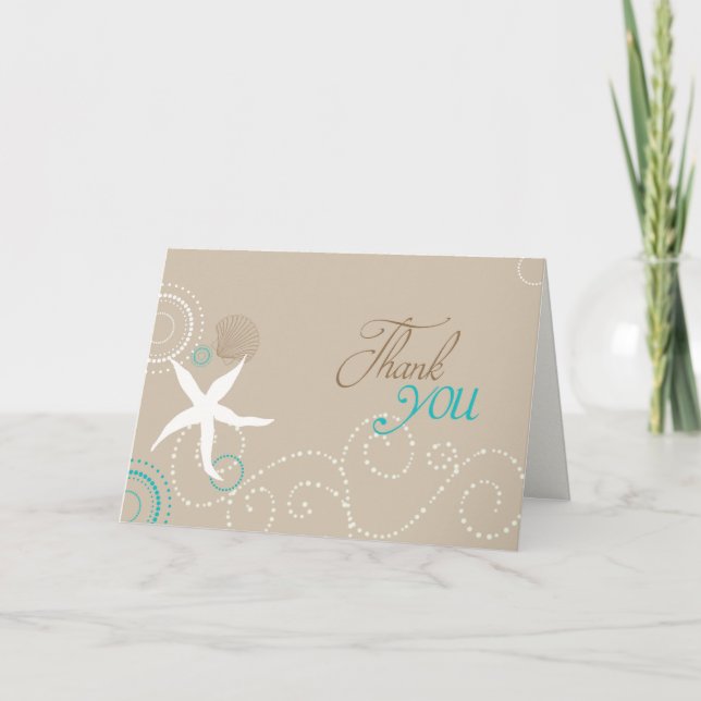 Taupe Aqua White Beach Wedding Vielen Dank Dankeskarte (Vorderseite)