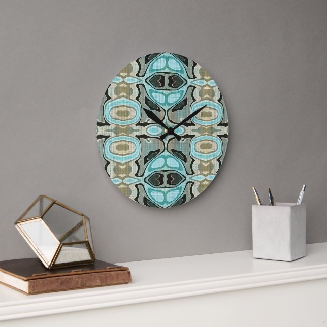 Taupe Aquamarin Aqua Turquoise Angesagte Bohemisch Große Wanduhr (Büro)