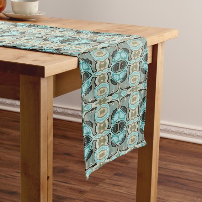 Taupe Aquamarin Aqua Turquoise Angesagte Bohemisch Kurzer Tischläufer (Beispiel)