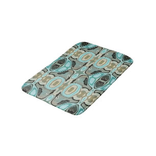 Taupe Aquamarin Aqua Turquoise Bali Batik Muster Badematte