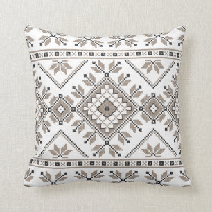 Taupe-beige aztekisches Stammes- ethnisches Kissen