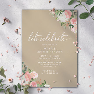 Taupe Beige & Blush Pink | Moderner Blumengeburt Einladung