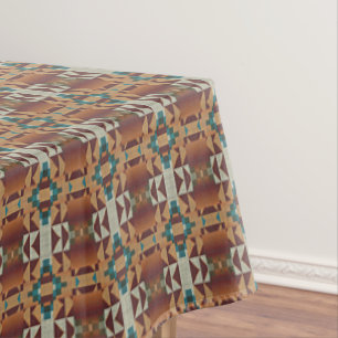 Taupe Beige Brown Aquamarin Blue Green Tribal Art Tischdecke