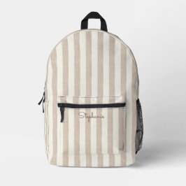 Taupe Beige Neutrales gestreiftes Muster Benutzerd Bedruckter Rucksack