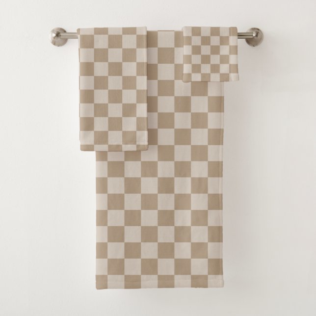 Taupe Beige Schachbretter Script Name Badhandtuch Set (Insitu)