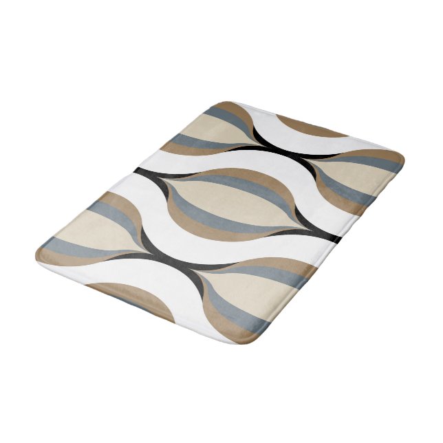 Taupe Beige Tan Gray White Ogees Waves Badematte (Schrägansicht)