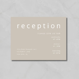 Taupe Beige Typografie Elegante Wedding Empfang Begleitkarte