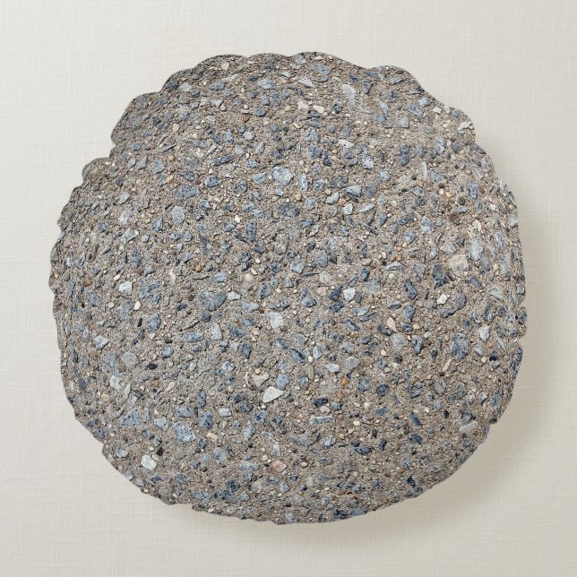 Taupe Beton Zement Blauer Aggregatweg Rundes Kissen (Vorderseite)