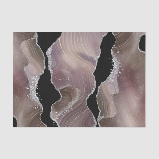 Taupe & Black Agate mit Silver Glitzer Geode Seidenpapier (Vorderseite)