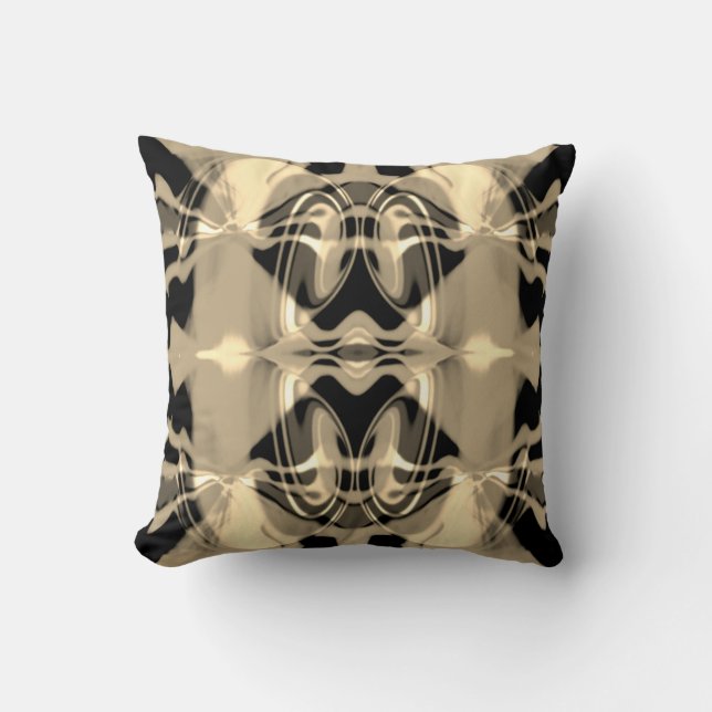 Taupe Black Cream Swirling Mittelmeer Mosaik Kissen (Vorderseite)
