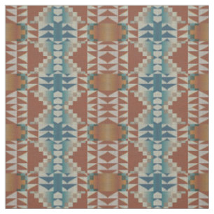 Taupe Blue Aquamarin Burnt Orange Brown Ethnic Loo Stoff