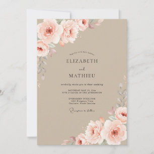 Taupe-Blush-Pfingstrosen-Hochzeit Einladung