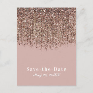 Taupe Blush Pink Rose Bronze Glitzer Save the Date Ankündigungspostkarte