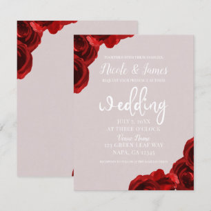 Taupe Blush Red Watercolor Rose Moderne Hochzeit Einladung