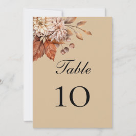 Taupe Boho Floral Mariage Numéro de tableau Cartes