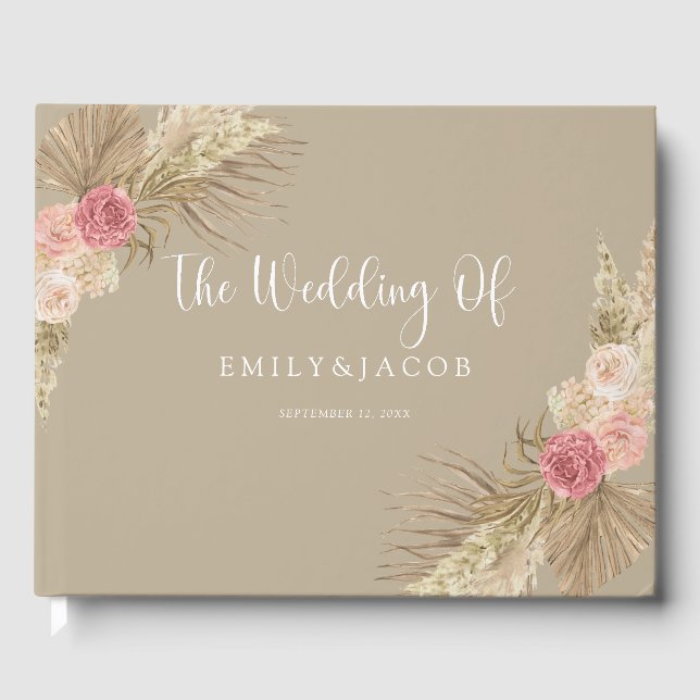 Taupe Boho Floral Wedding Gästebuch (Vorderseite)