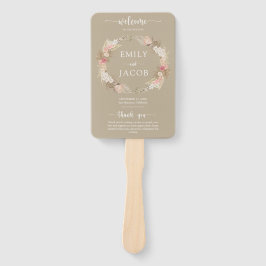 Taupe Boho Floral Wedding Program Hand Fan Fächer