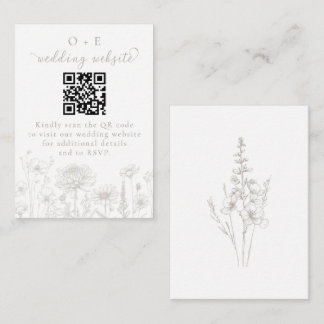 Taupe Botanical Minimal Wedding Website QR Code Begleitkarte