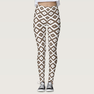 Taupe-braunes und weißes Diamantmuster Leggings