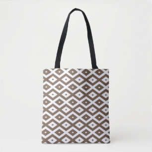 Taupe-braunes und weißes Diamantmuster Tasche