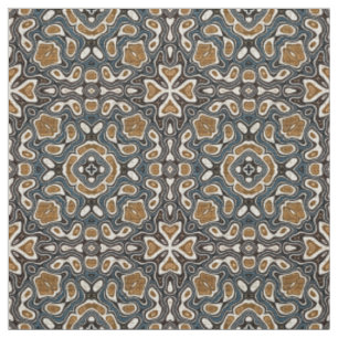Taupe Brown Aquamarin Blue Bali Batik Style Muster Stoff
