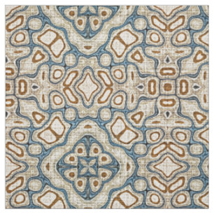 Taupe Brown Aquamarin Blue Bali Batik Style Muster Stoff