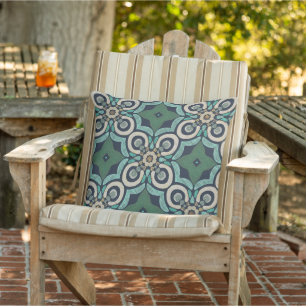 Taupe Brown Aquamarin Green Blue Orient Bali Art M Kissen