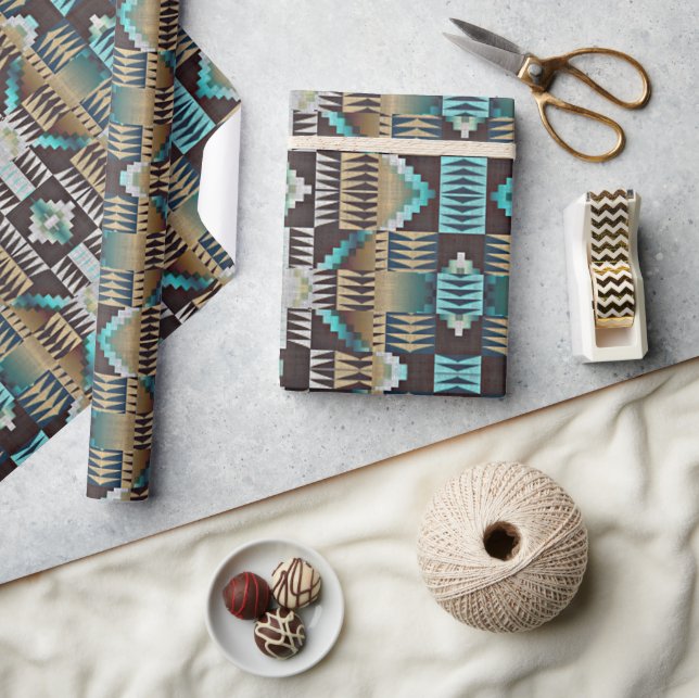 Taupe Brown Beige Aqua Geschenkpapier (Kunsthandwerk)