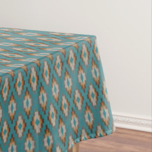 Taupe Brown Blue Aquamarin Orange Tribal Art Muste Tischdecke