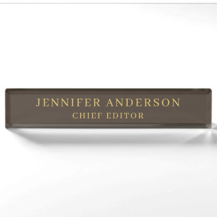 Taupe Brown & Gold Color Beruflich Modern Schlicht Namensplakette