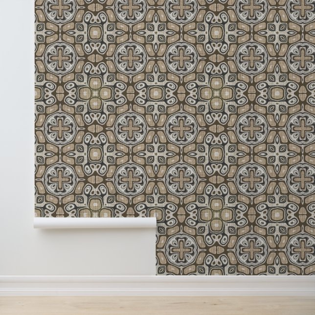 Taupe Brown Gray Beige Bohemischer Stamm Kunst, Ku Tapete (Anwendung)