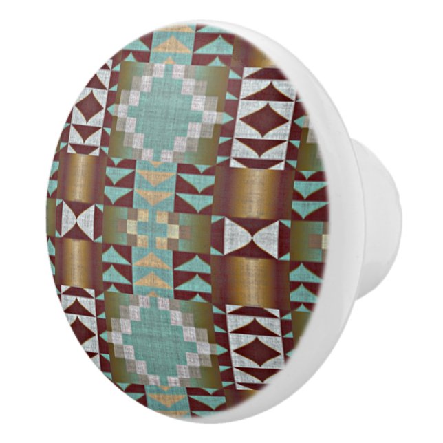 Taupe Brown Turquoise Aqua Blue Tribal Muster Keramikknauf (Rechts)