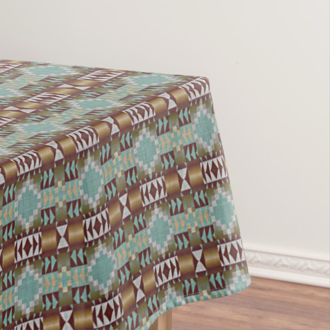 Taupe Brown Turquoise Aqua Blue Tribal Muster Tischdecke (Beispiel)