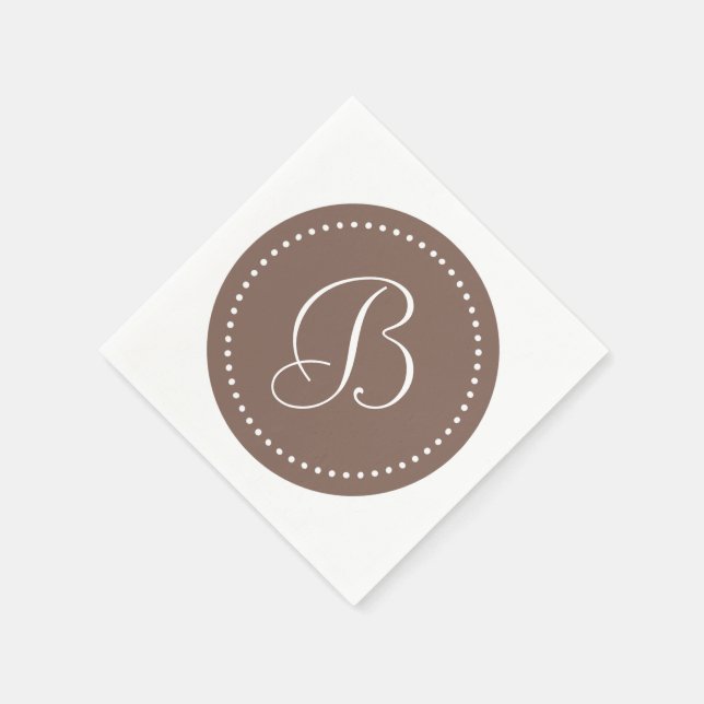 Taupe Brown/White Dot Monogramm Serviette (Ecke)